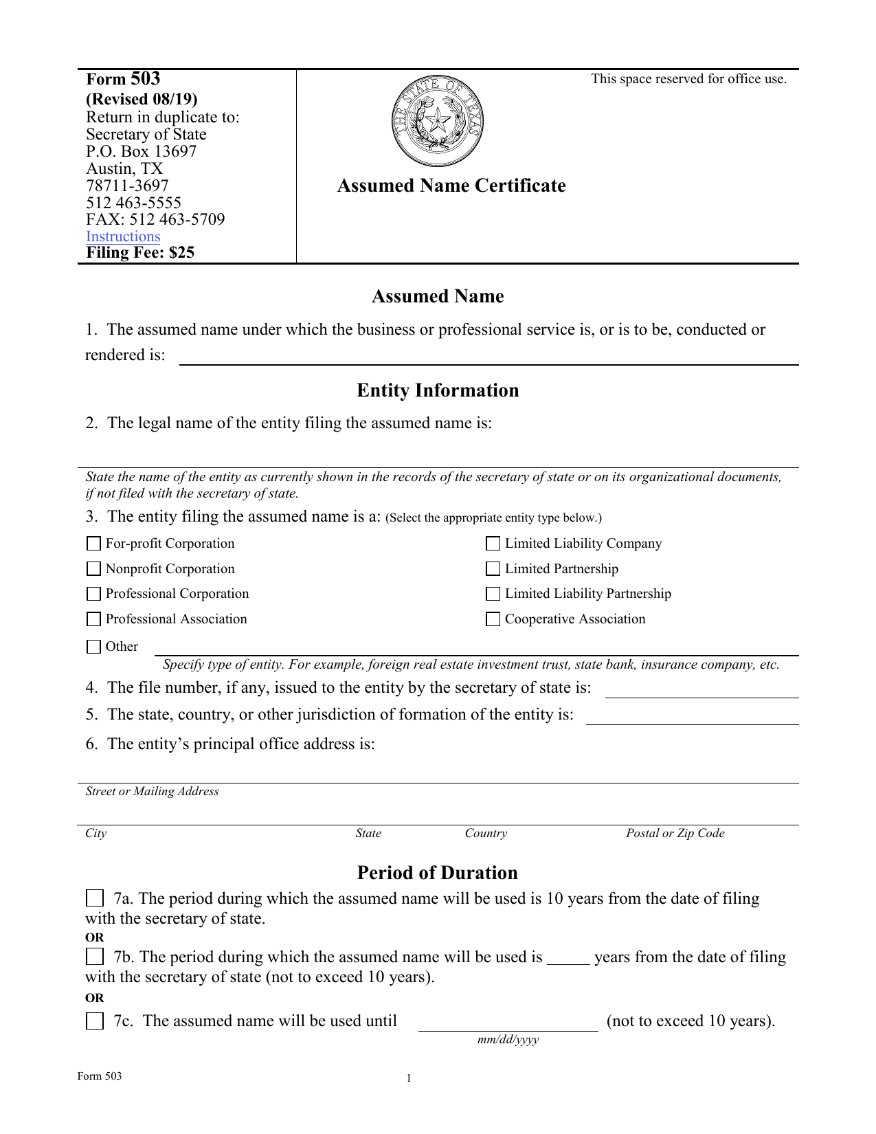 Assumed Name Certificate