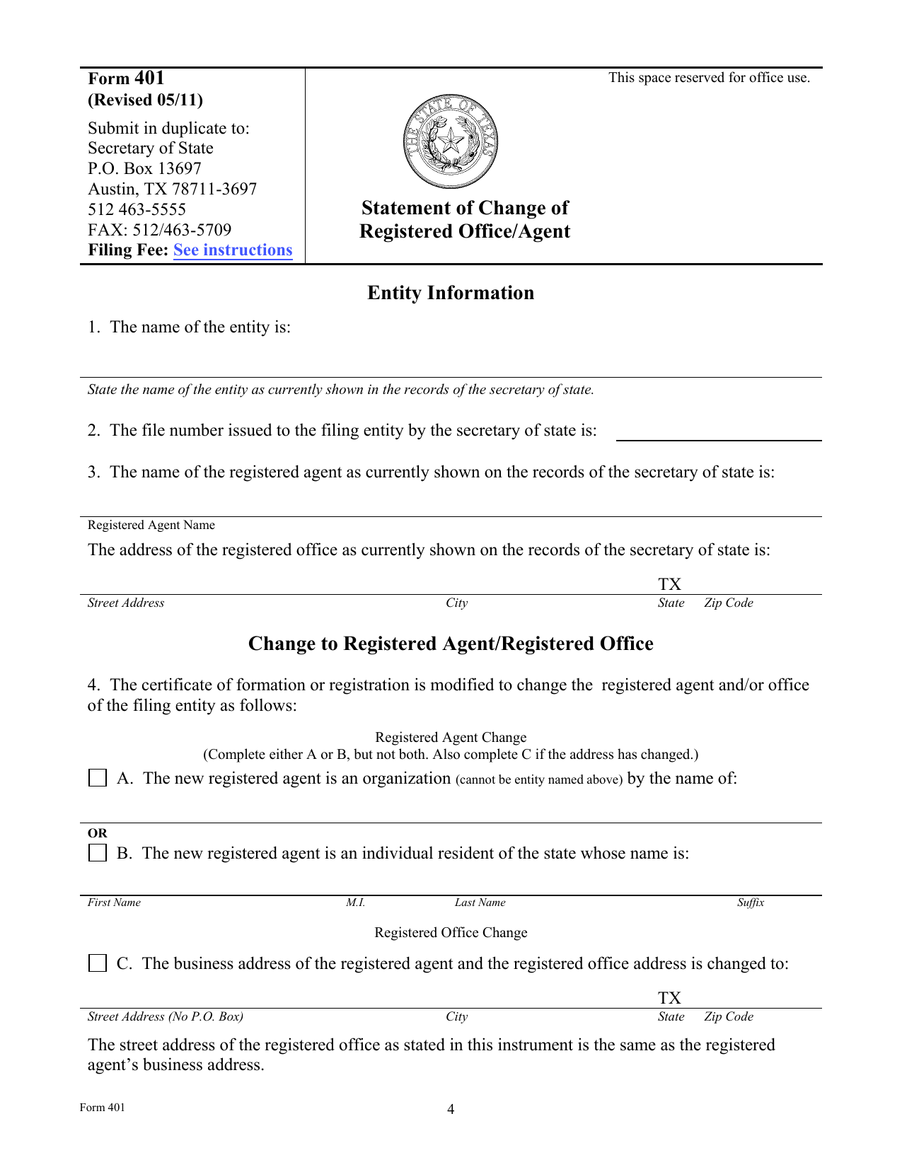 Change of Registered Agent preview