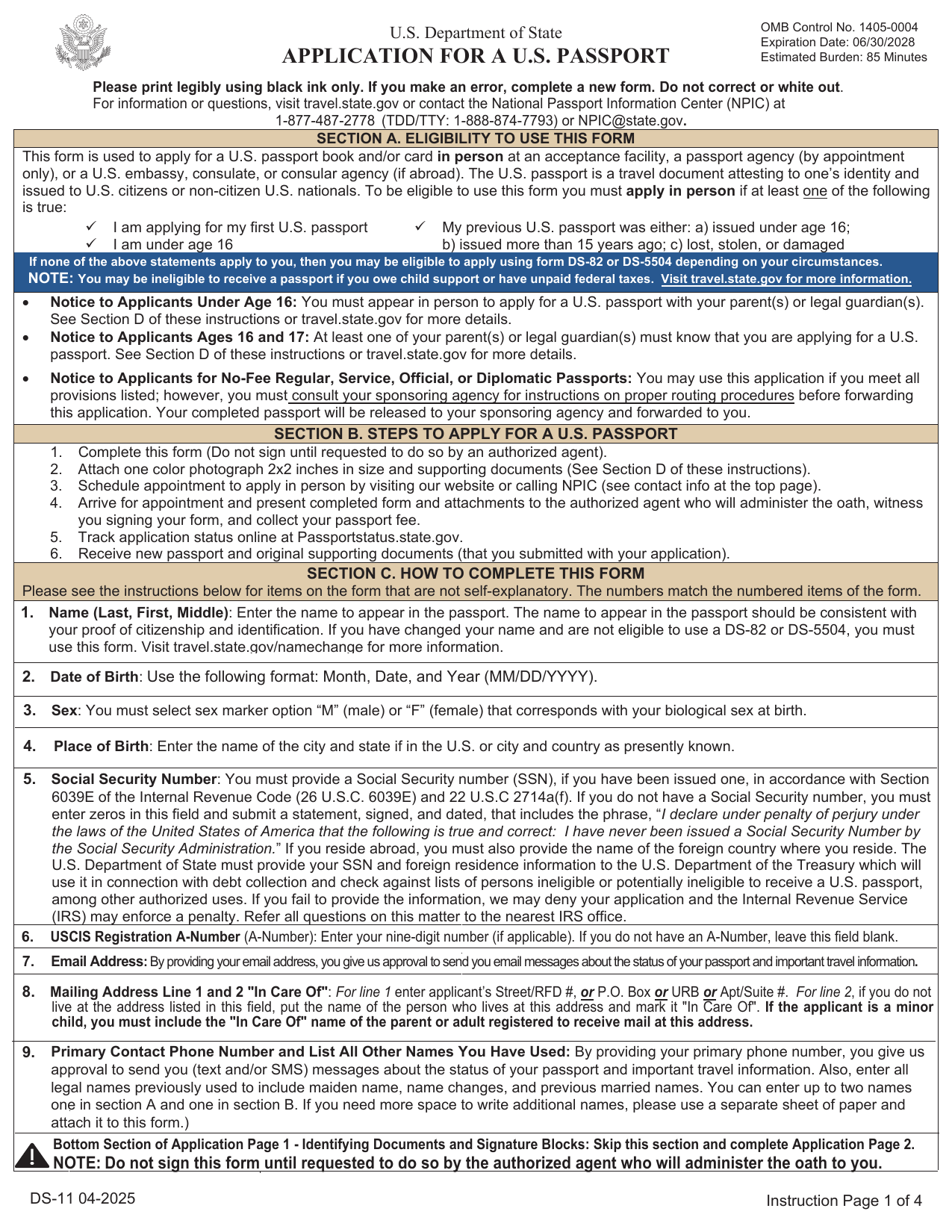 How to fill out DS-11 Passport Application