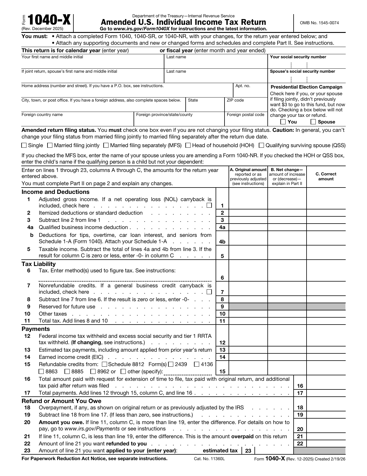 Form 1040-X preview