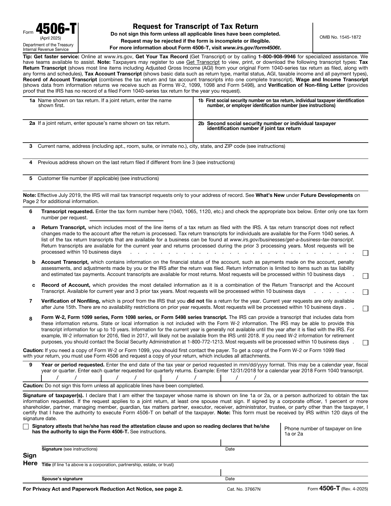 Form 4506-T preview