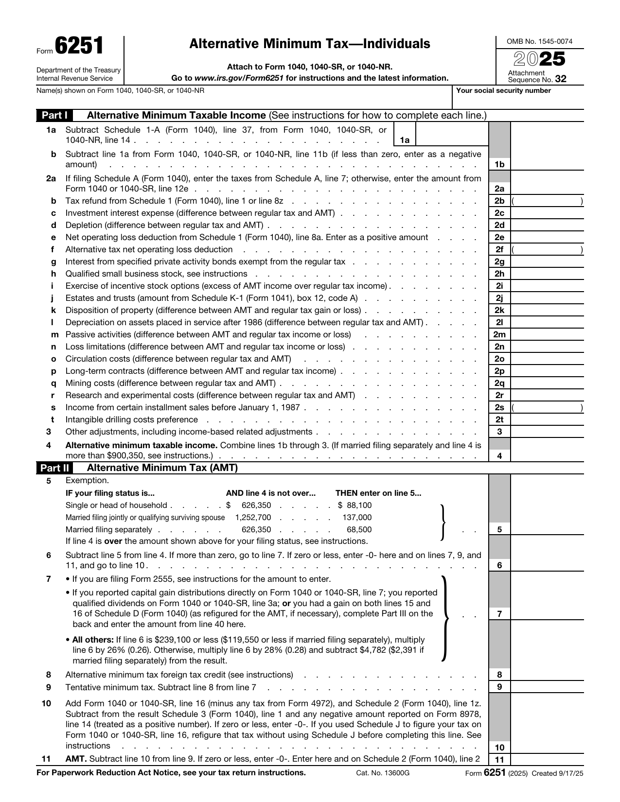 Form 6251 preview