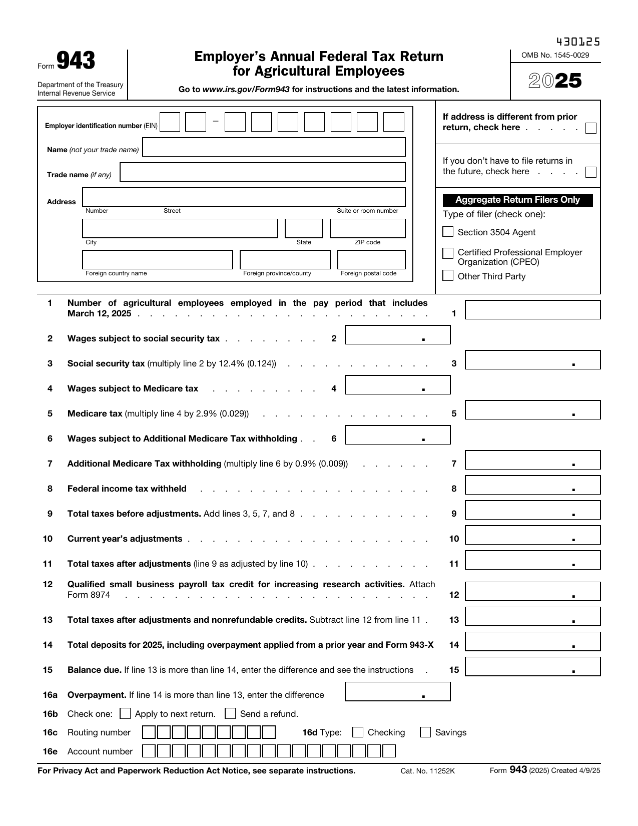 Form 943 preview