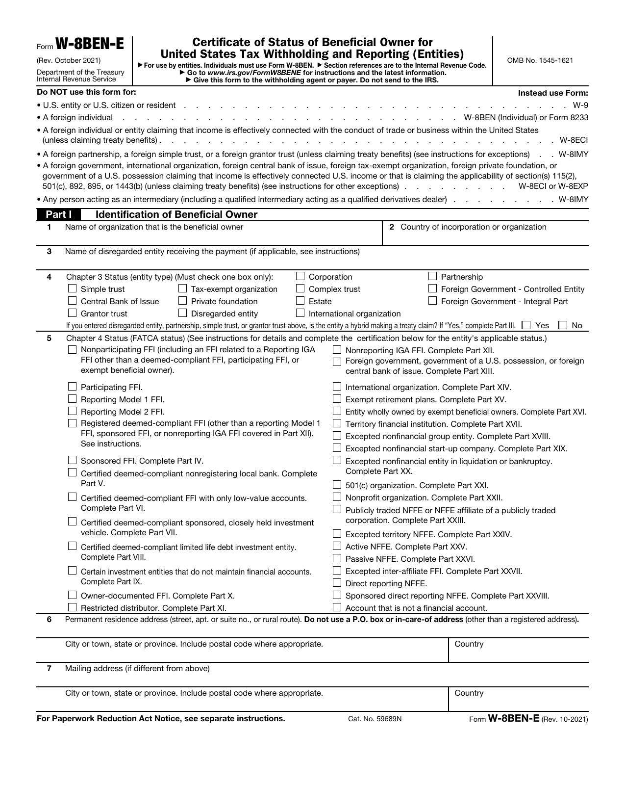 Form W-8BEN-E preview