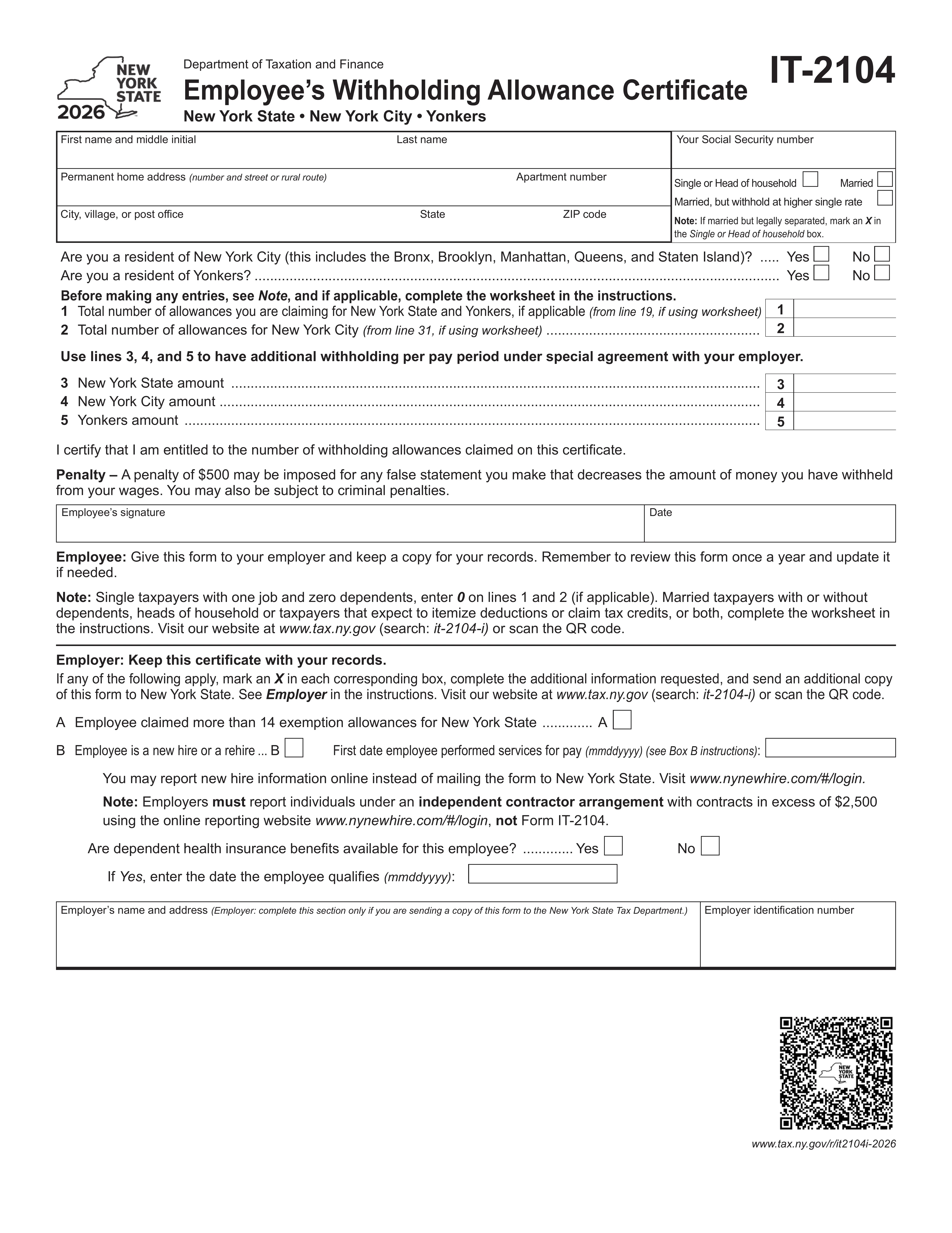 IT-2104 Form preview